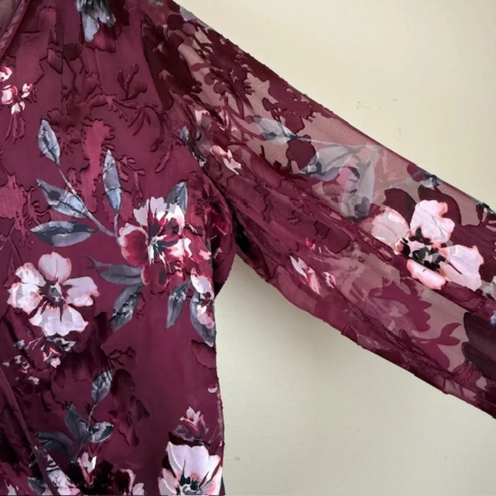 White House Black Market Blouse Women 16 Silk Blend Burgundy Long Sleeve - Picture 9 of 16